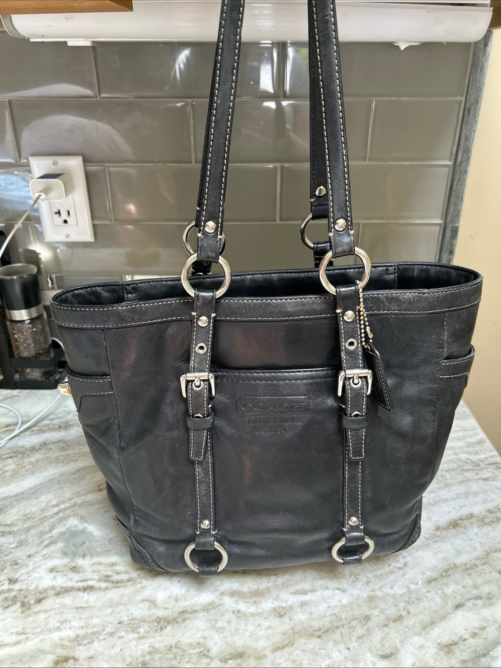 Coach Gallery Lunch Tote Black Leather Purse Handbag Y2k Retro Black turn key